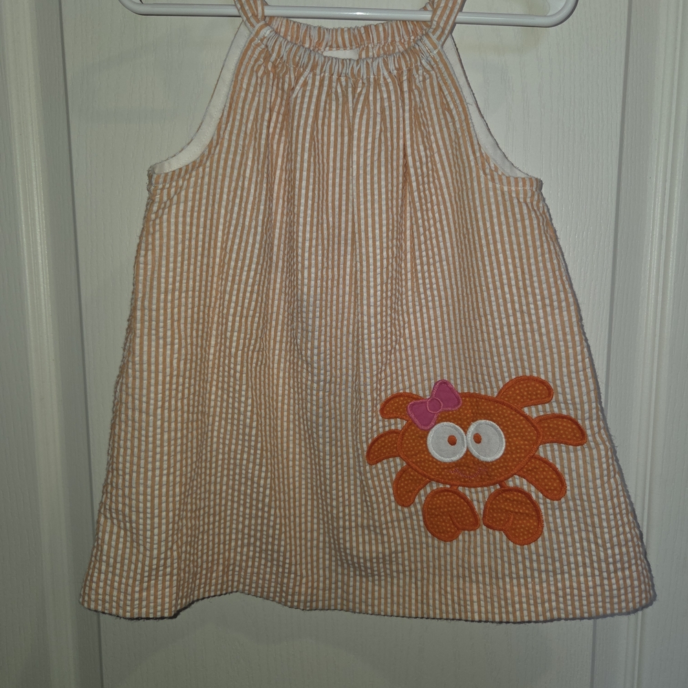 Kids Orange Striped Dress with Crab Design